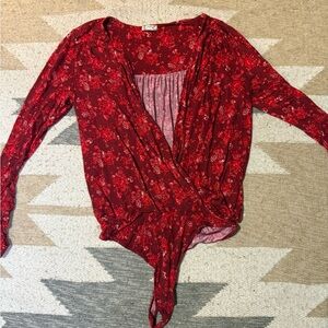 Free People Floral Red Wrap Top